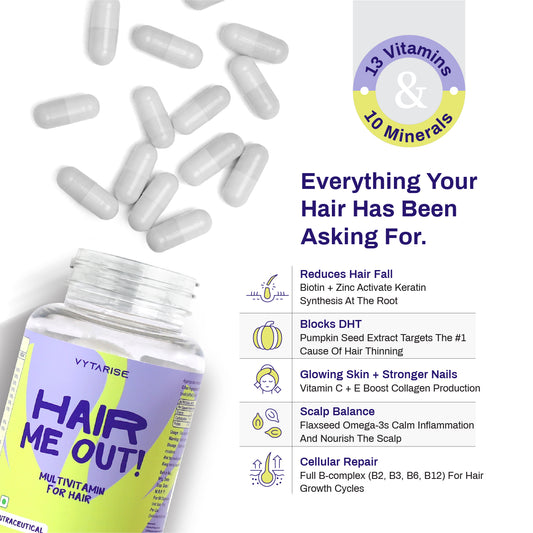 Hair Me Out! Multivitamin for Hair - 13 Vitamins + 10 Minerals with Pumpkin Seed & Flaxseed Extract