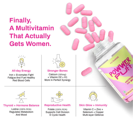 Powwer Puff Multivitamin for Women – 12 Vitamins + 9 Minerals